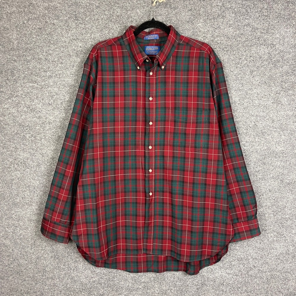 Pendleton Sir Pendleton Button Down Shirt Mens XL Red Plaid Wool Excellent